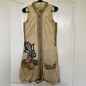 Desigual Tan Dress with Colorful Embroidery